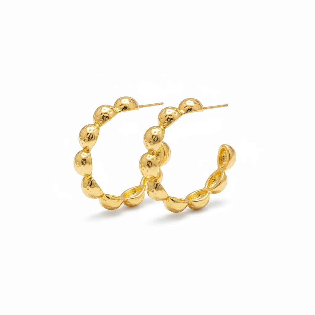 Gresham medium Florence Hoops featuring a gold-toned hammered ball texture and a lightweight vaulted silhouette.