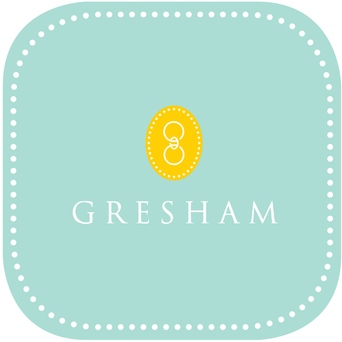 Gresham logo on an aqua gift card graphic